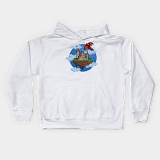 Pixel Art Fantasy Castle and Dragon Kids Hoodie